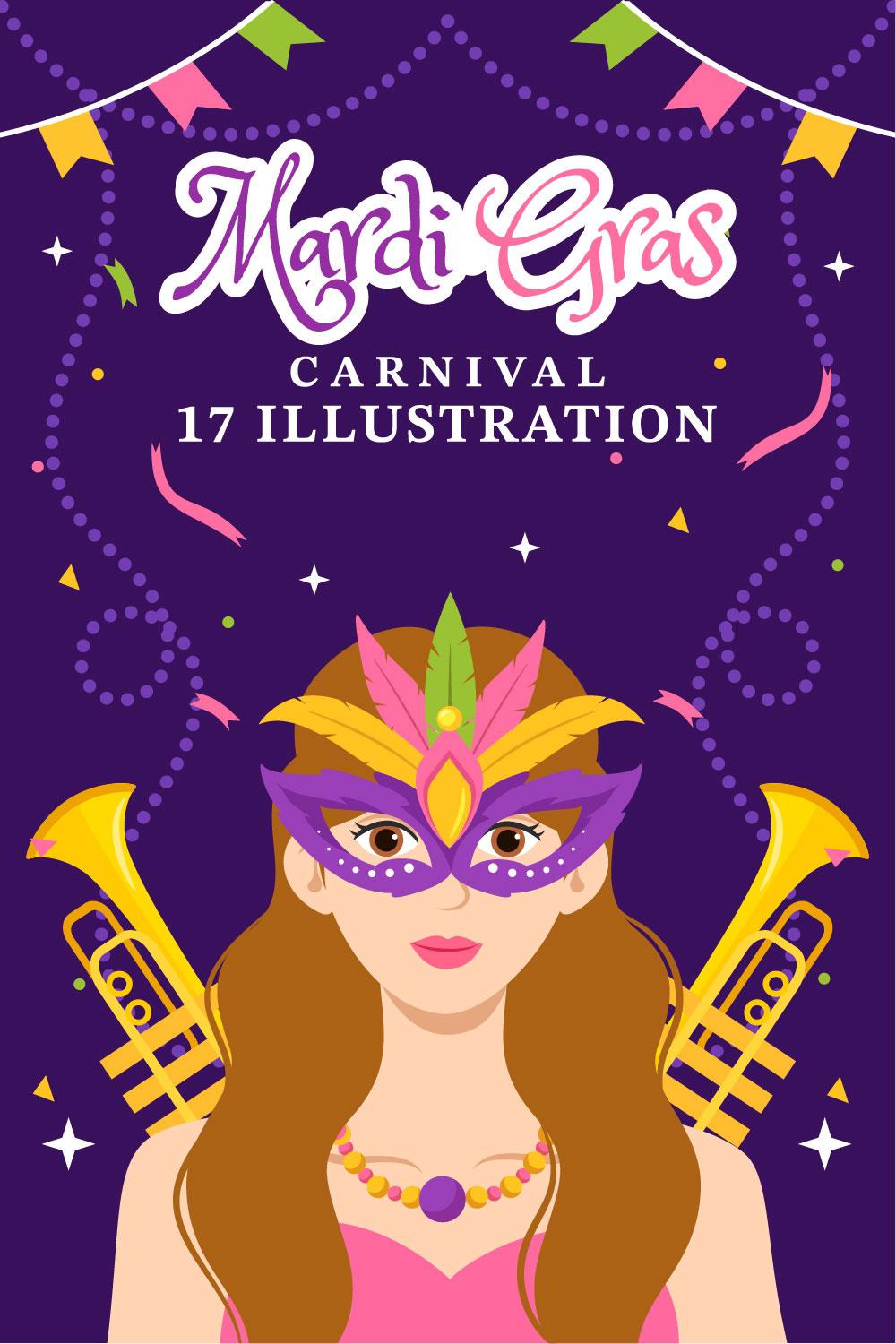 17 Mardi Gras Carnival Illustration pinterest preview image.