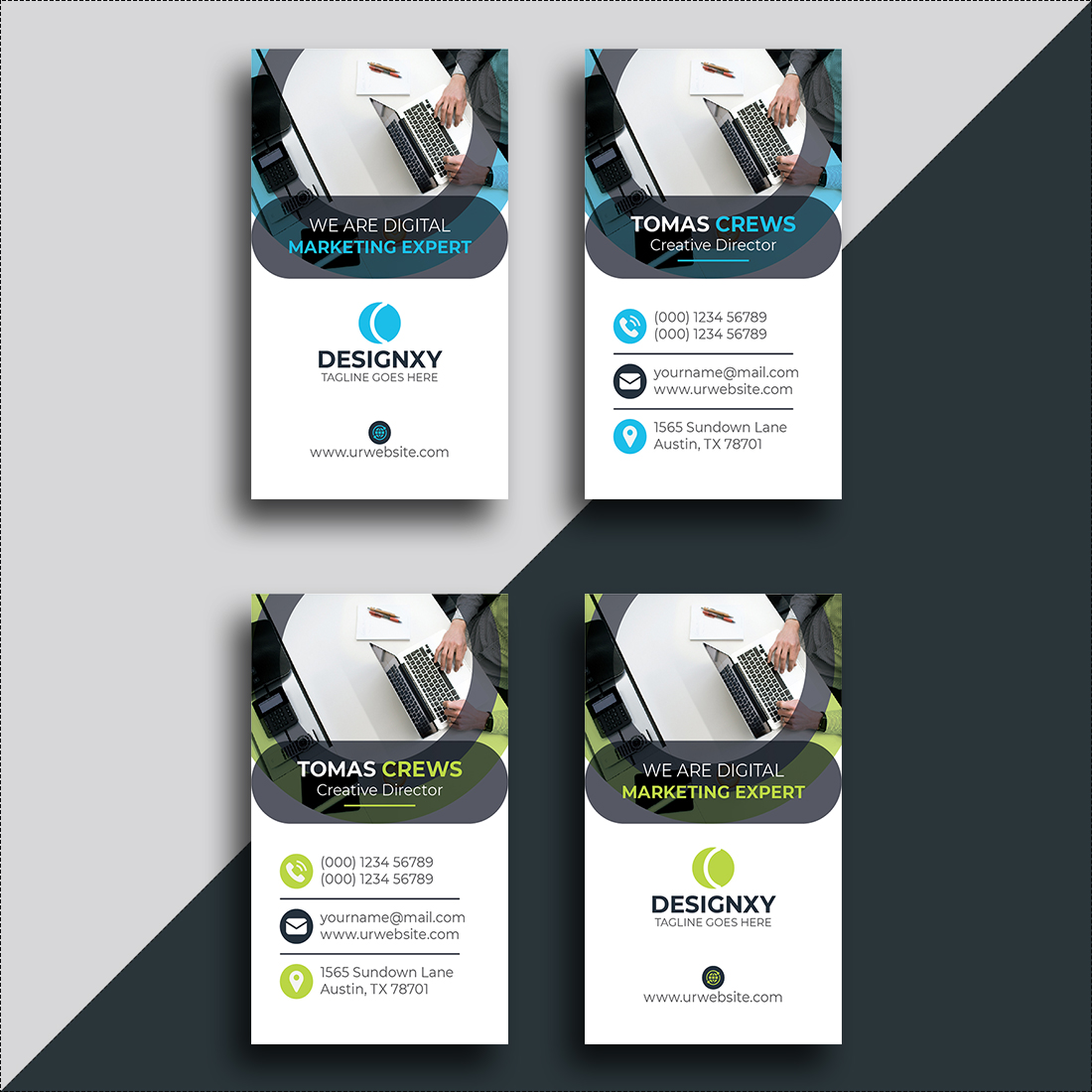 Vertical business card print template preview image.