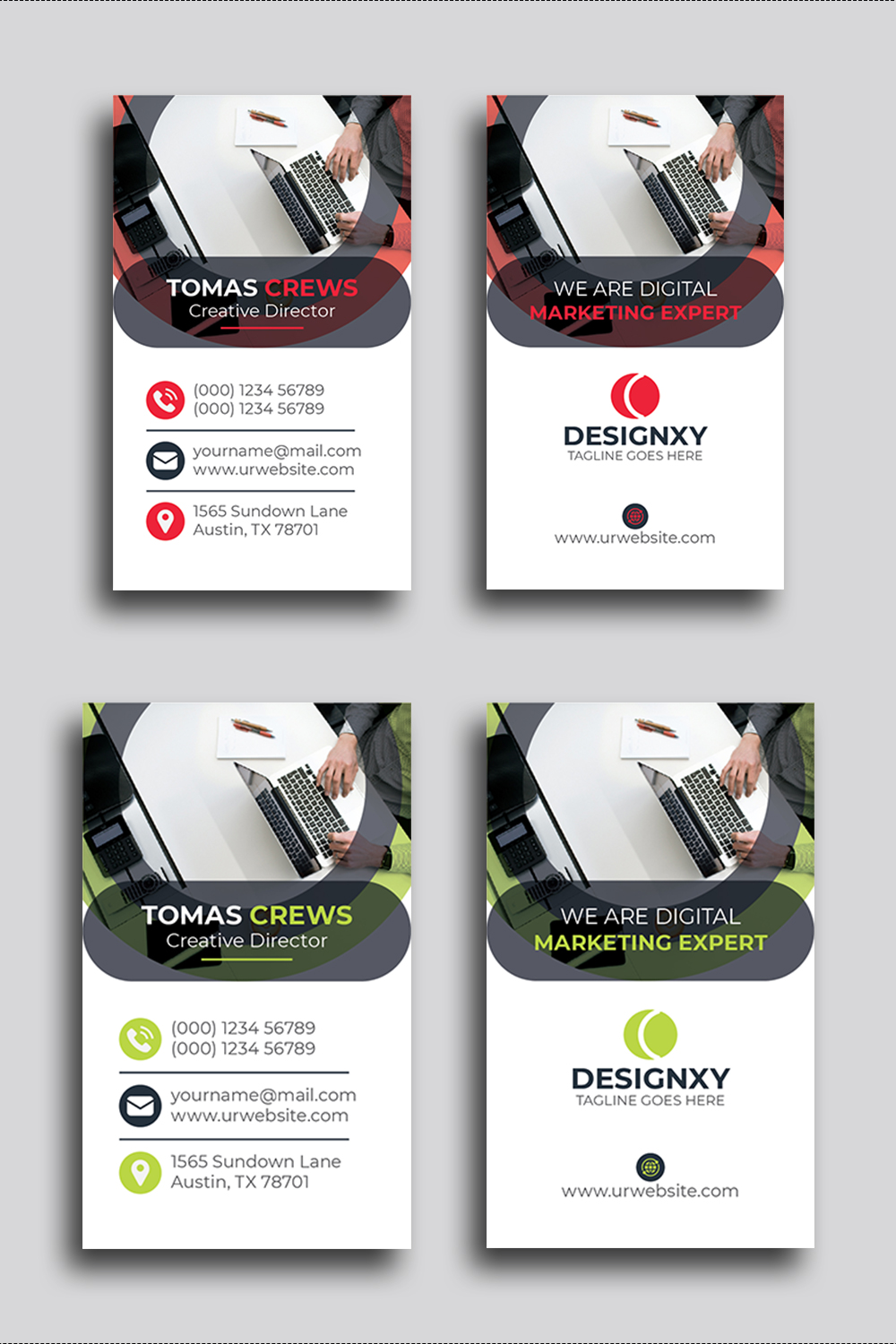 Vertical business card print template pinterest preview image.