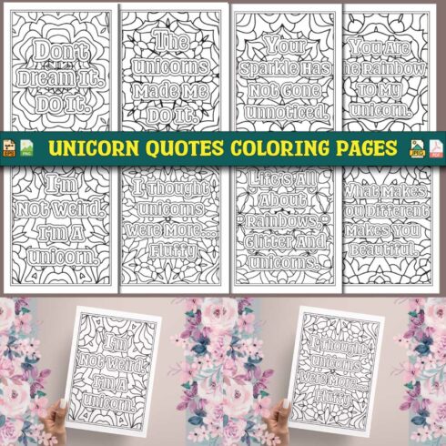 Unicorn Quotes Coloring Pages cover image.