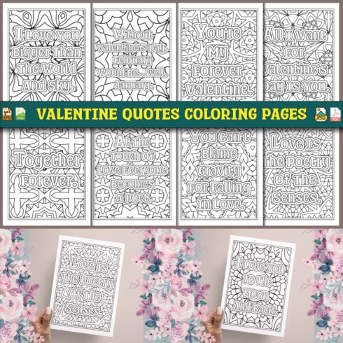 Valentine Quotes Coloring Pages for Adults KDP cover image.