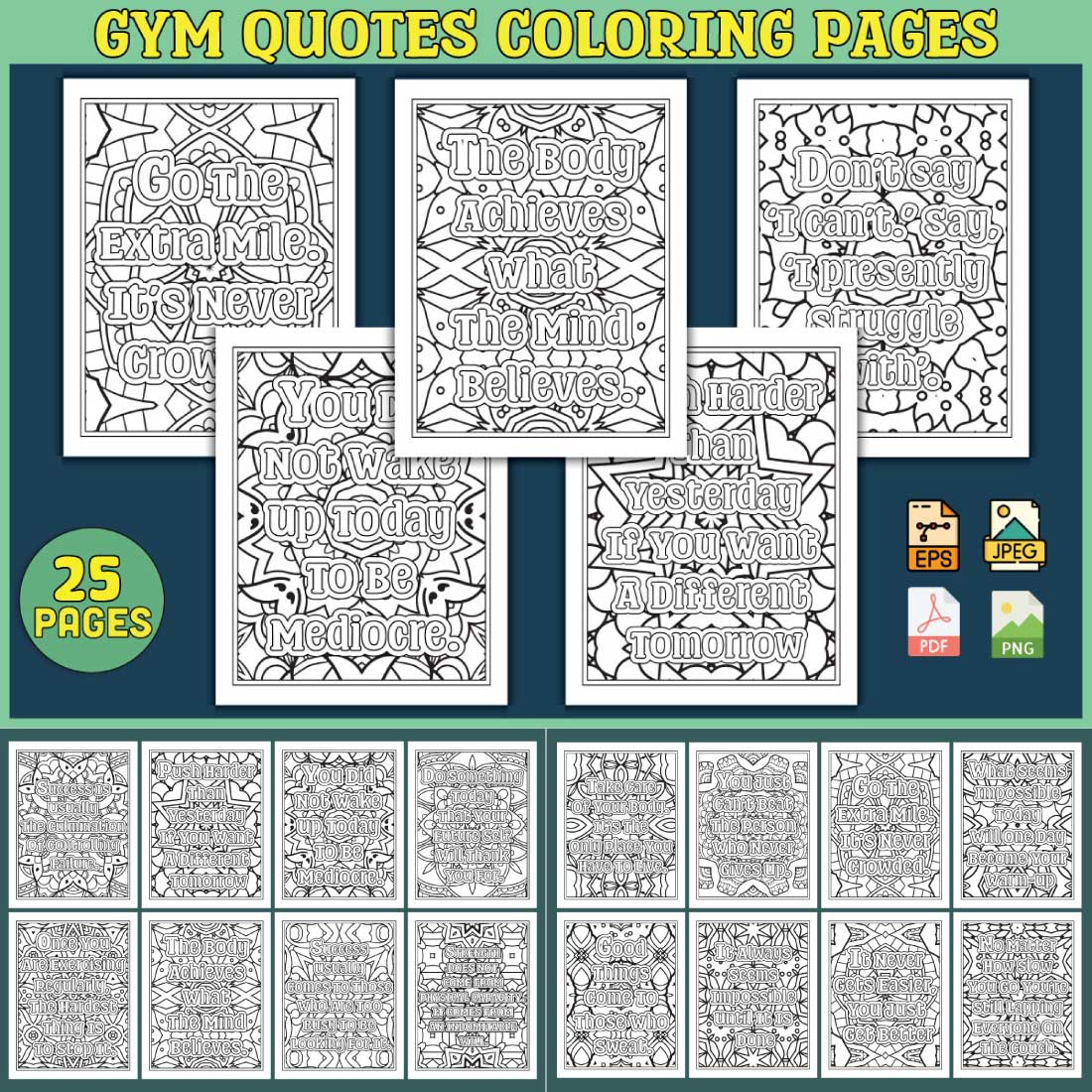 Gym Quotes Coloring Pages for Adults KDP - MasterBundles