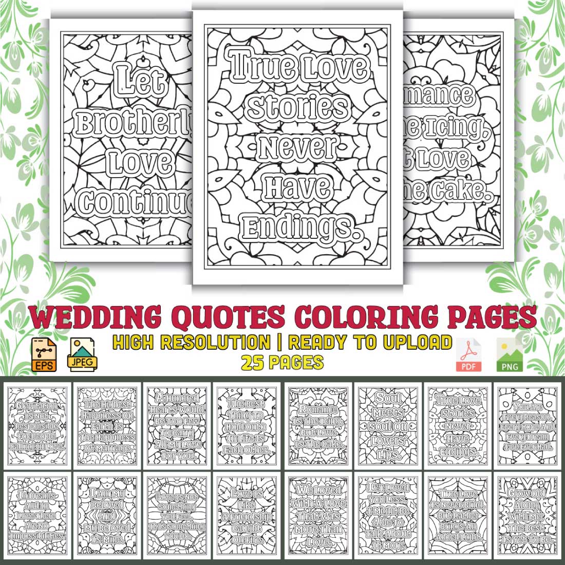 Wedding Quotes Coloring Pages for Adults KDP cover image.