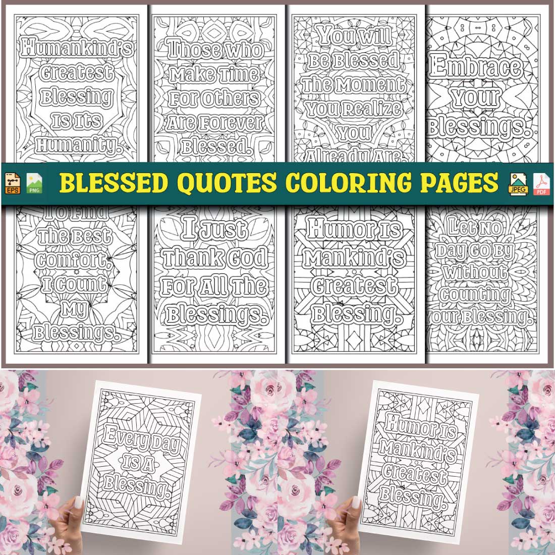 Blessed Quotes Coloring Pages for Adults KDP cover image.