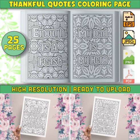 Thankful Quotes Coloring Pages for Adults KDP cover image.