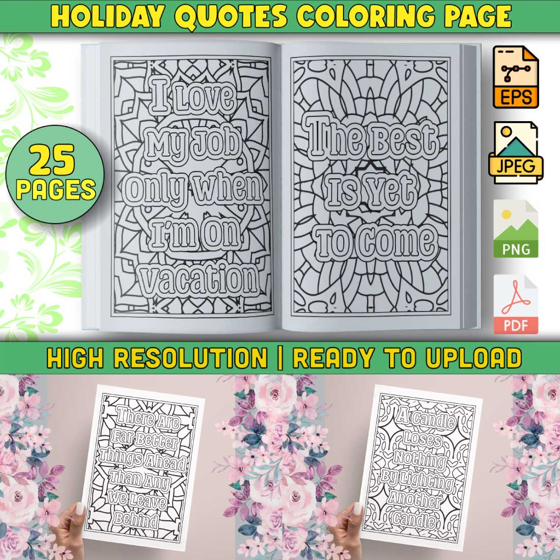 Holilday Quotes Coloring Page cover image.