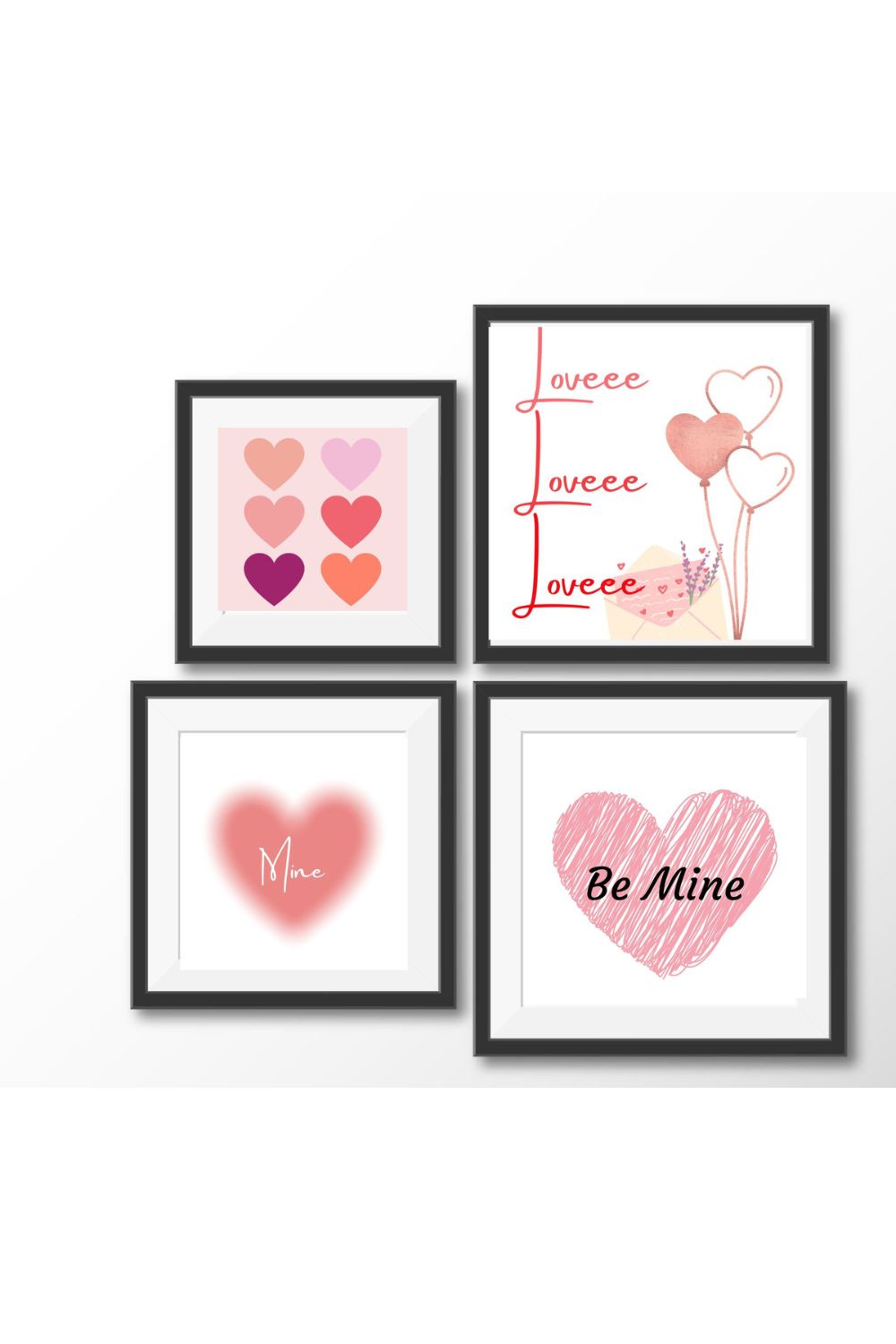Minimalist Valentines Printable Gallery Wall Set of 4, Boho Valentine’s digital art, love heart anniversary wall art, Valentines printables pinterest preview image.