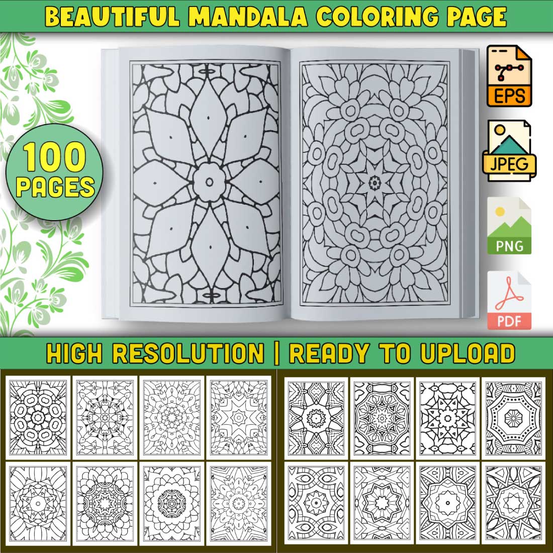 100 Coloring Page Bundle for KDP Interior cover image.