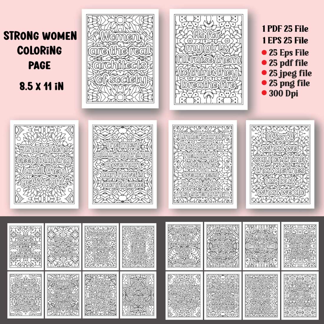 Strong Women Quotes Coloring Page for Adults KDP cover image.