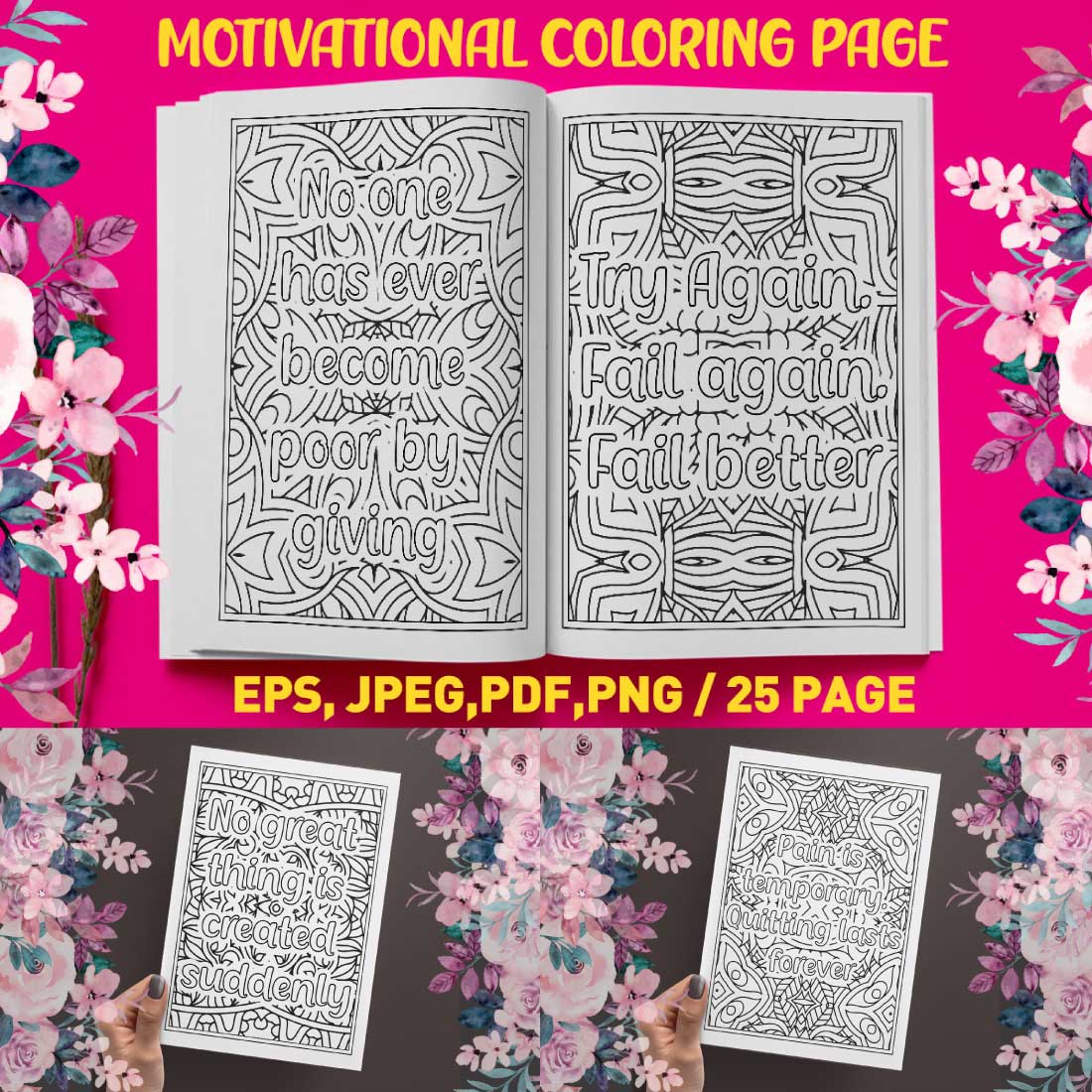 Motivational Quotes Coloring Page for Adults KDP cover image.