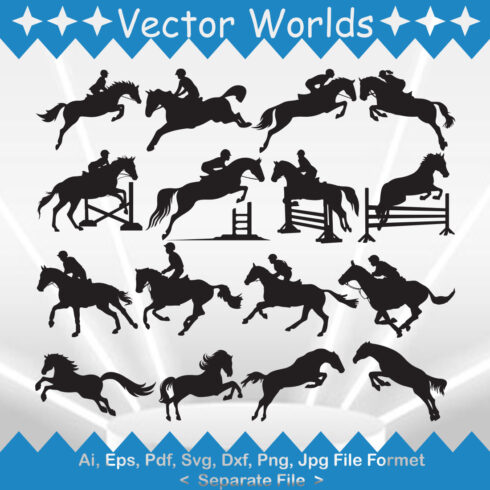 Set of horse and rider silhouettes.
