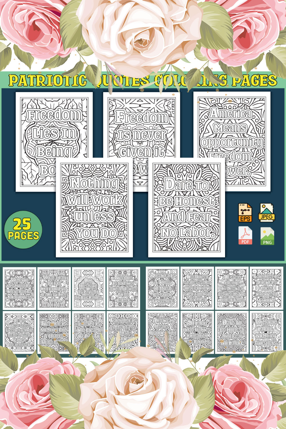 Patriotic Quotes Coloring pages pinterest preview image.