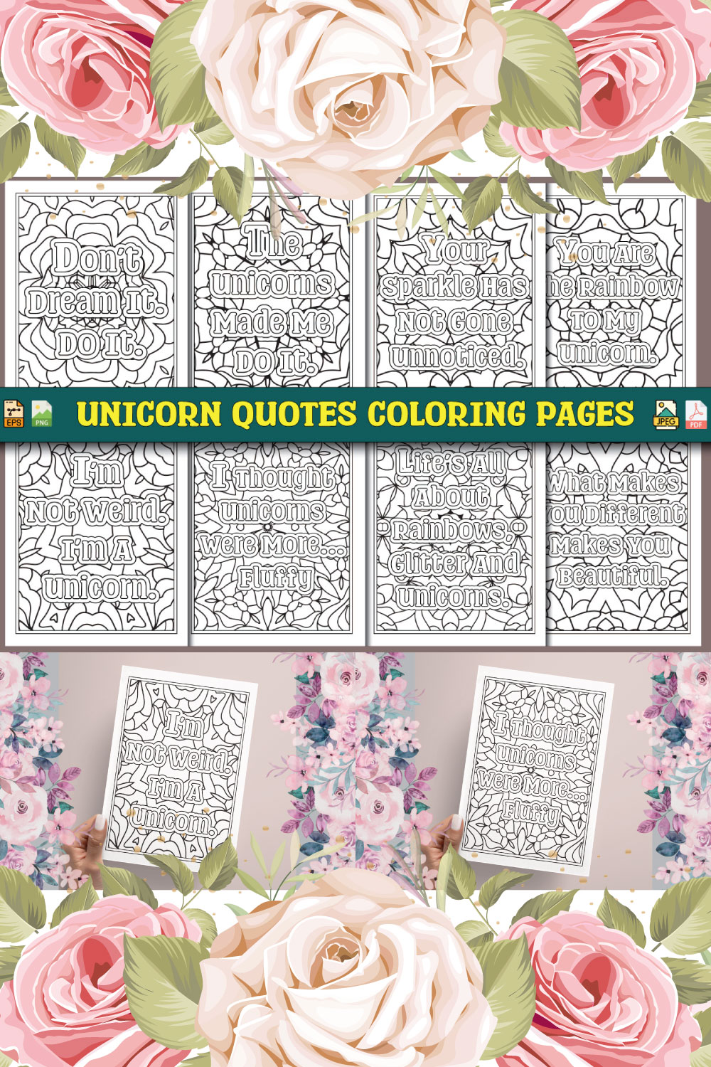 Unicorn Quotes Coloring Pages pinterest preview image.