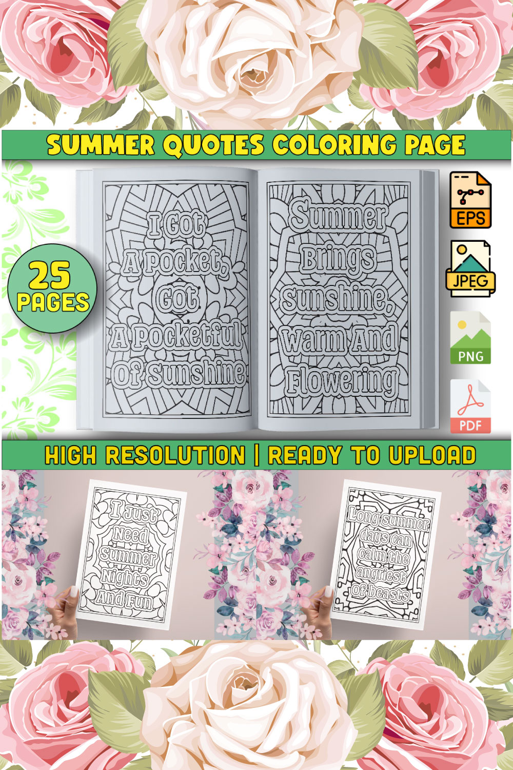 Summer Quotes Coloring Pages pinterest preview image.