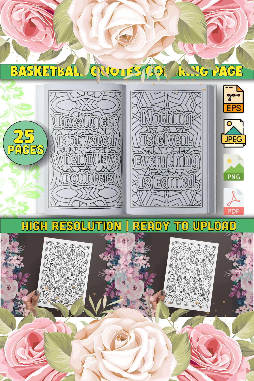 Basketball Quotes Coloring Pages pinterest preview image.