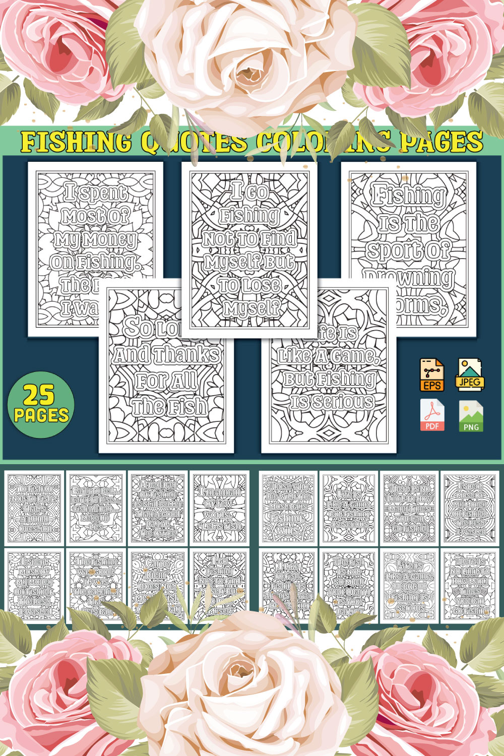 Fishing Quotes Coloring Pages pinterest preview image.