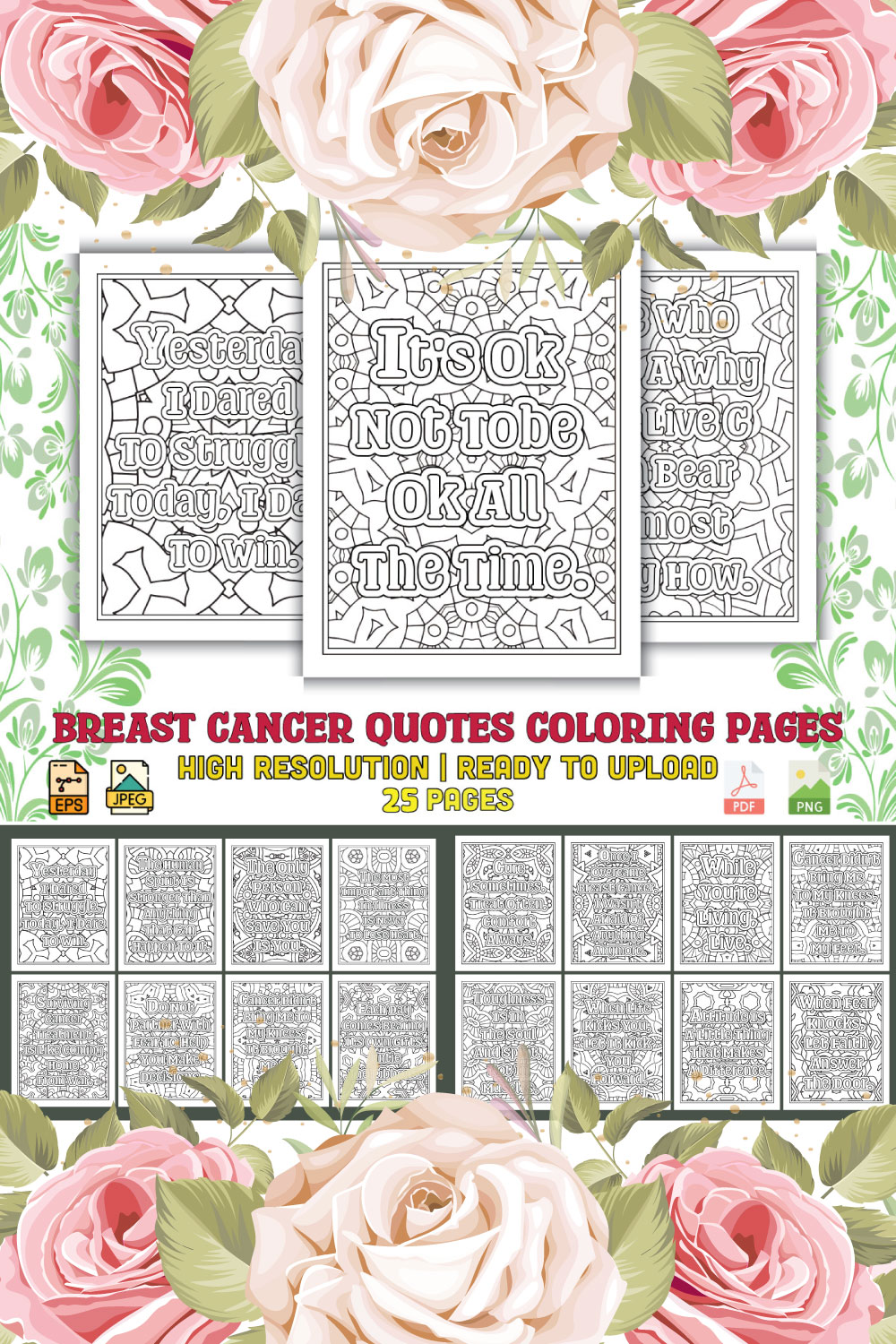 Breast Cancer Quotes Coloring Pages pinterest preview image.