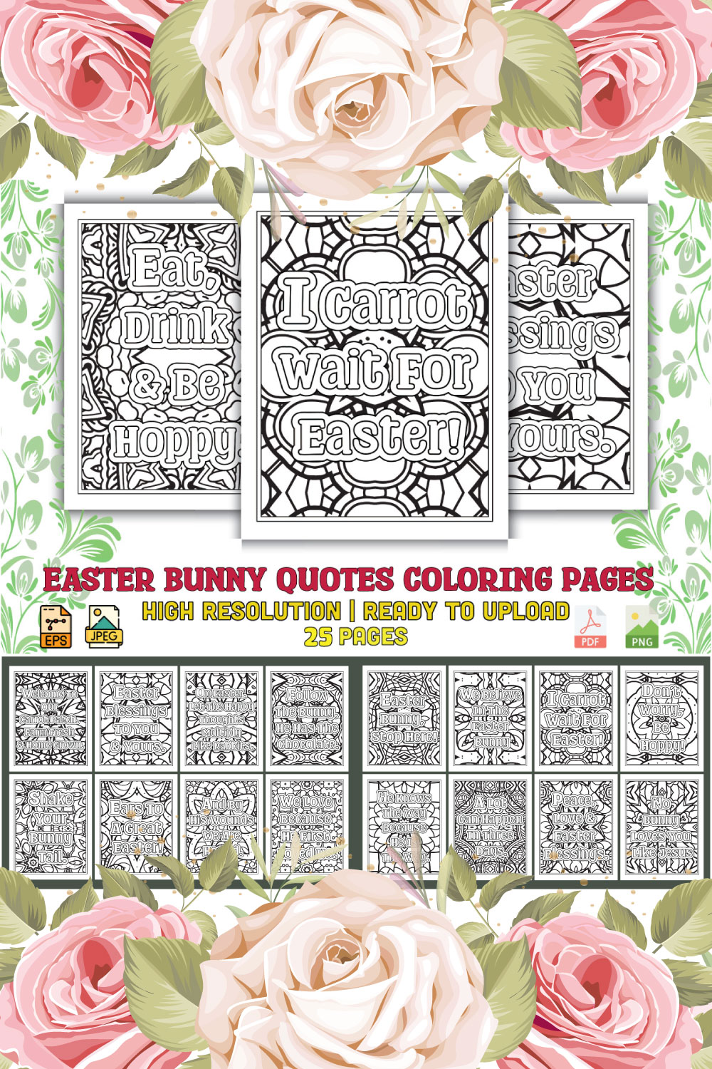 Easter Bunny Quotes Coloring Pages pinterest preview image.