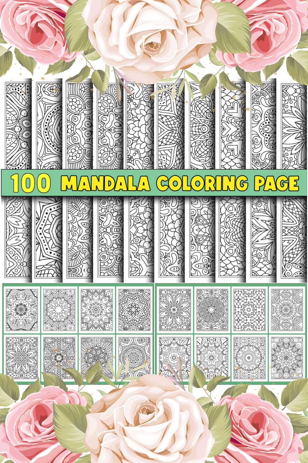 100 Coloring Page Bundle for KDP Interior pinterest preview image.