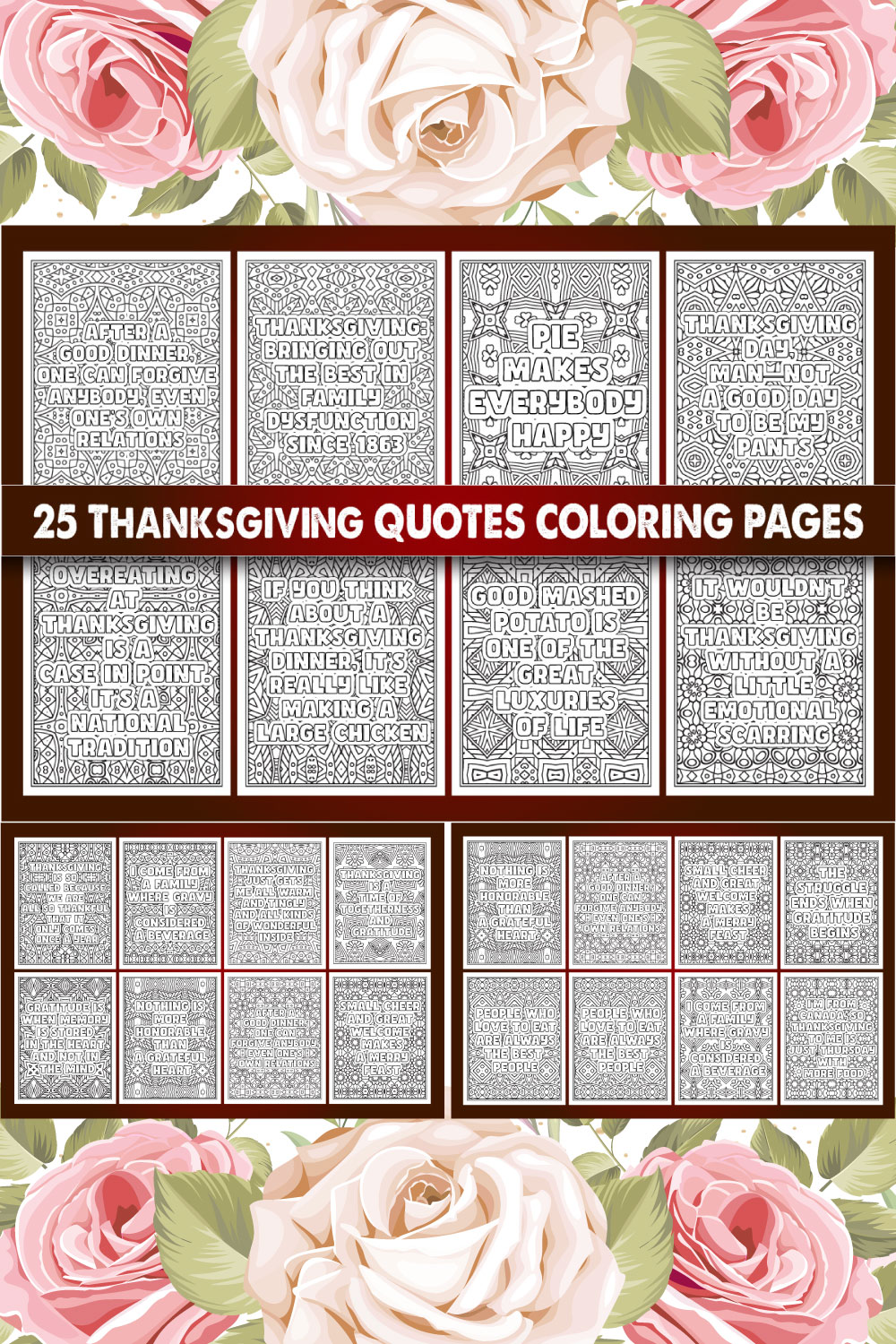 Thanks giving Quotes Coloring Page pinterest preview image.