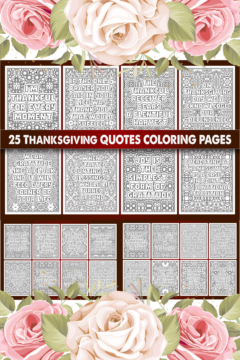 Thanks giving Quotes Coloring Page pinterest preview image.