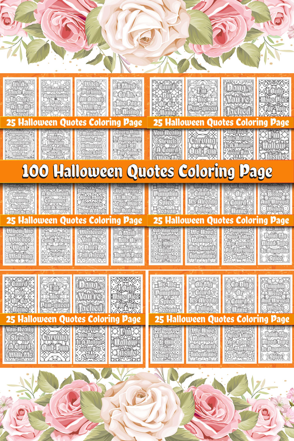 100 Halloween Quotes Coloring Page pinterest preview image.