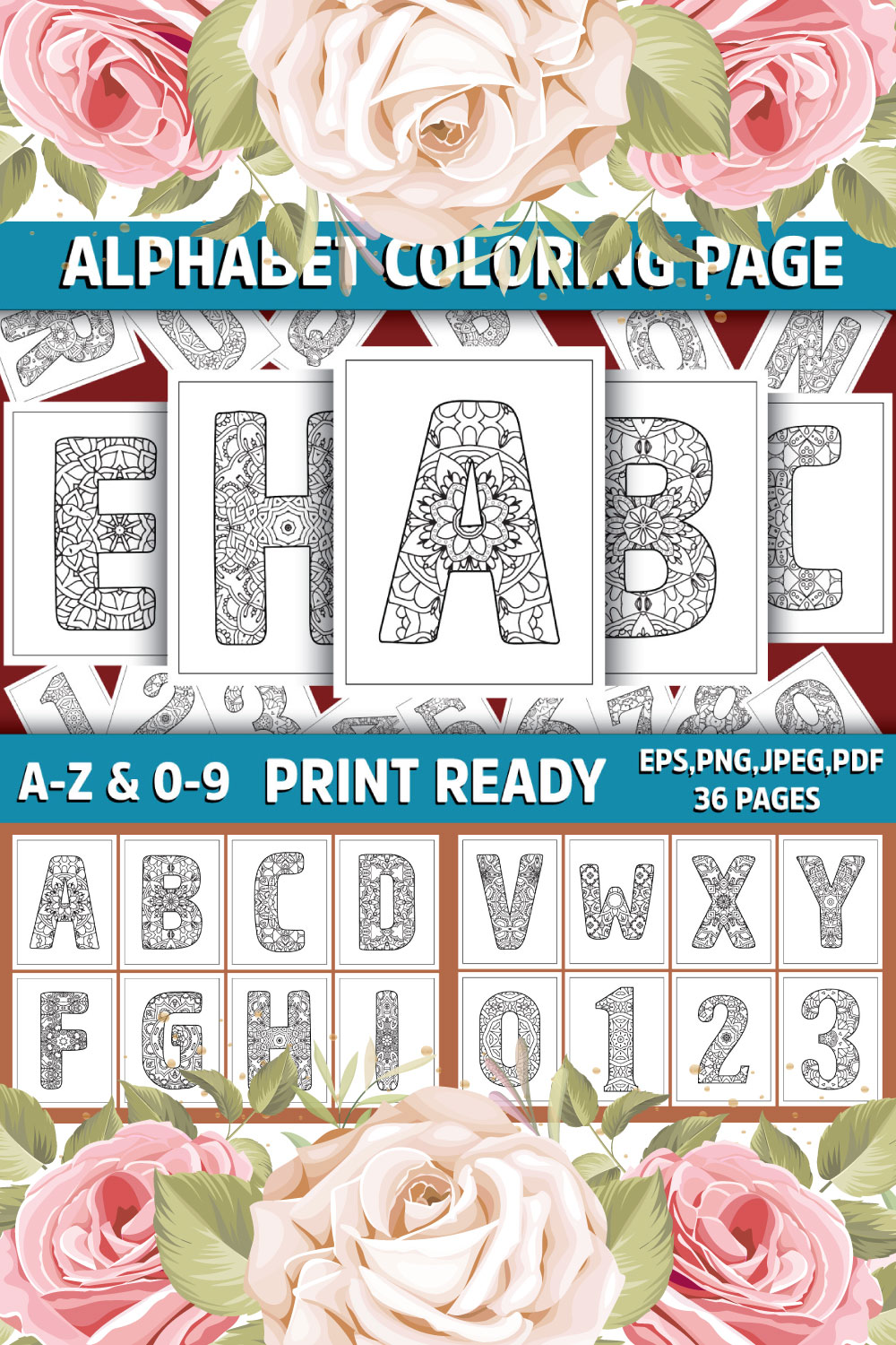 Alphabet Letter & Number Coloring Pages Bundle pinterest preview image.