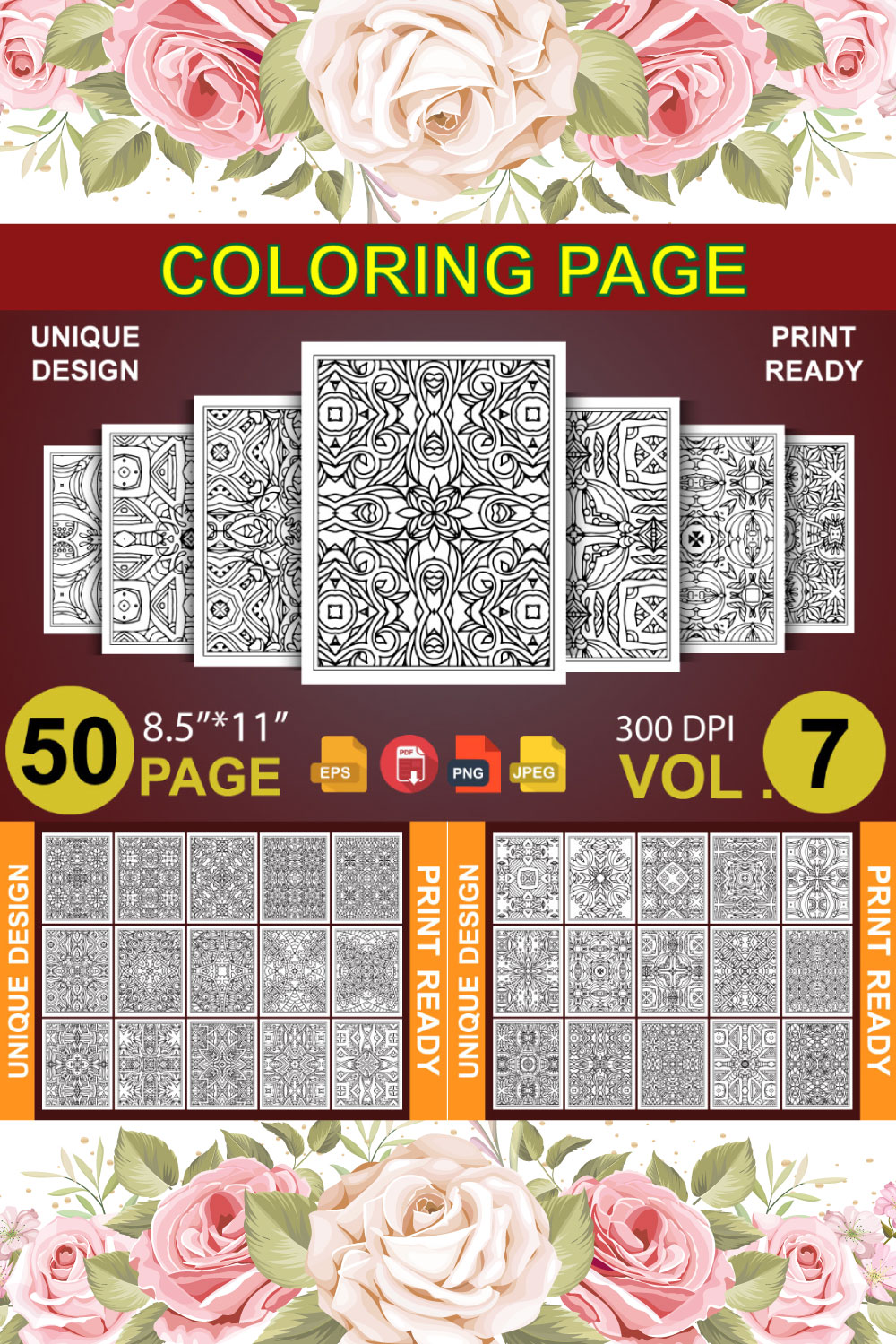 50 Adult Coloring Book Page KDP Design pinterest preview image.