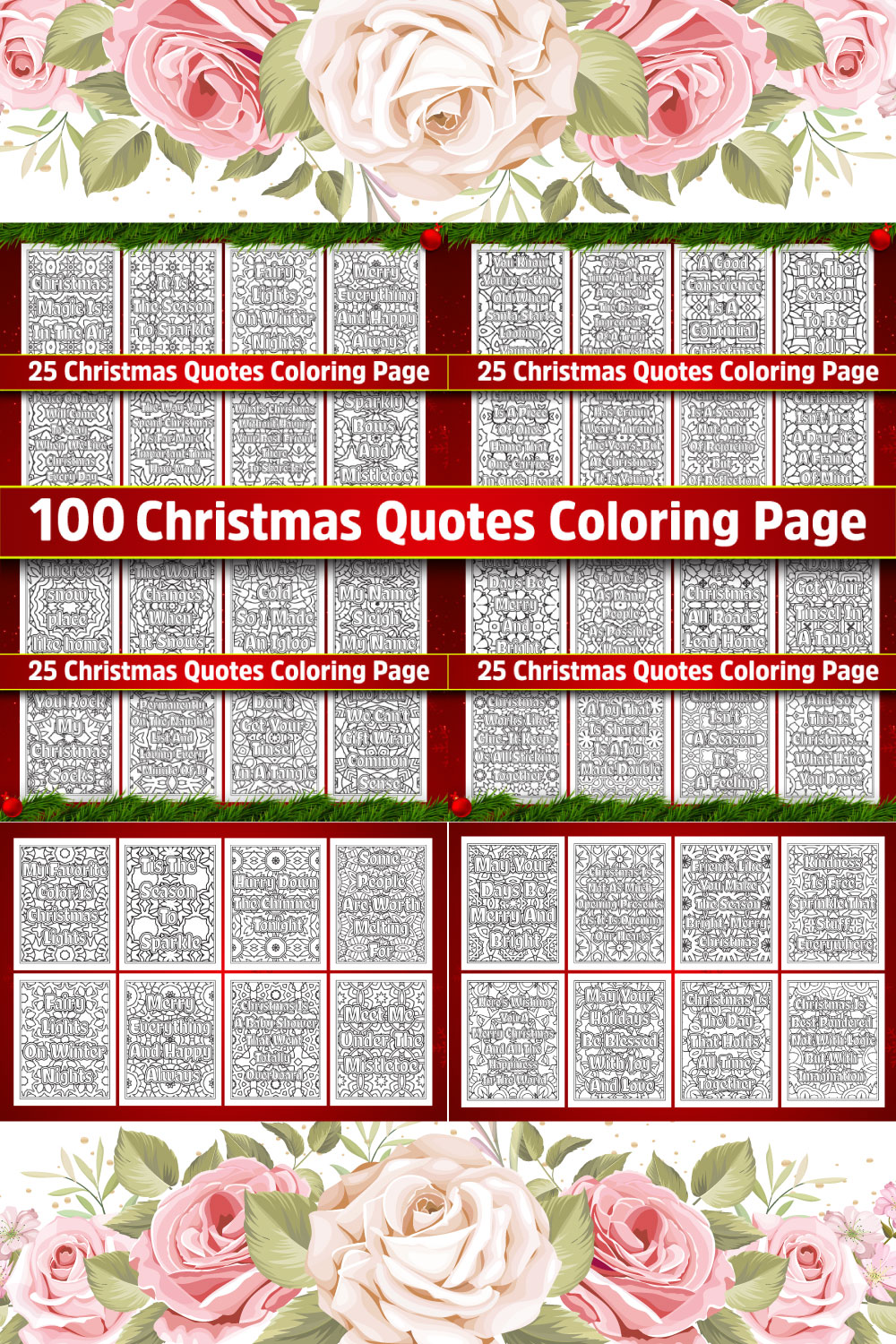 100 Christmas Quotes Coloring Page pinterest preview image.