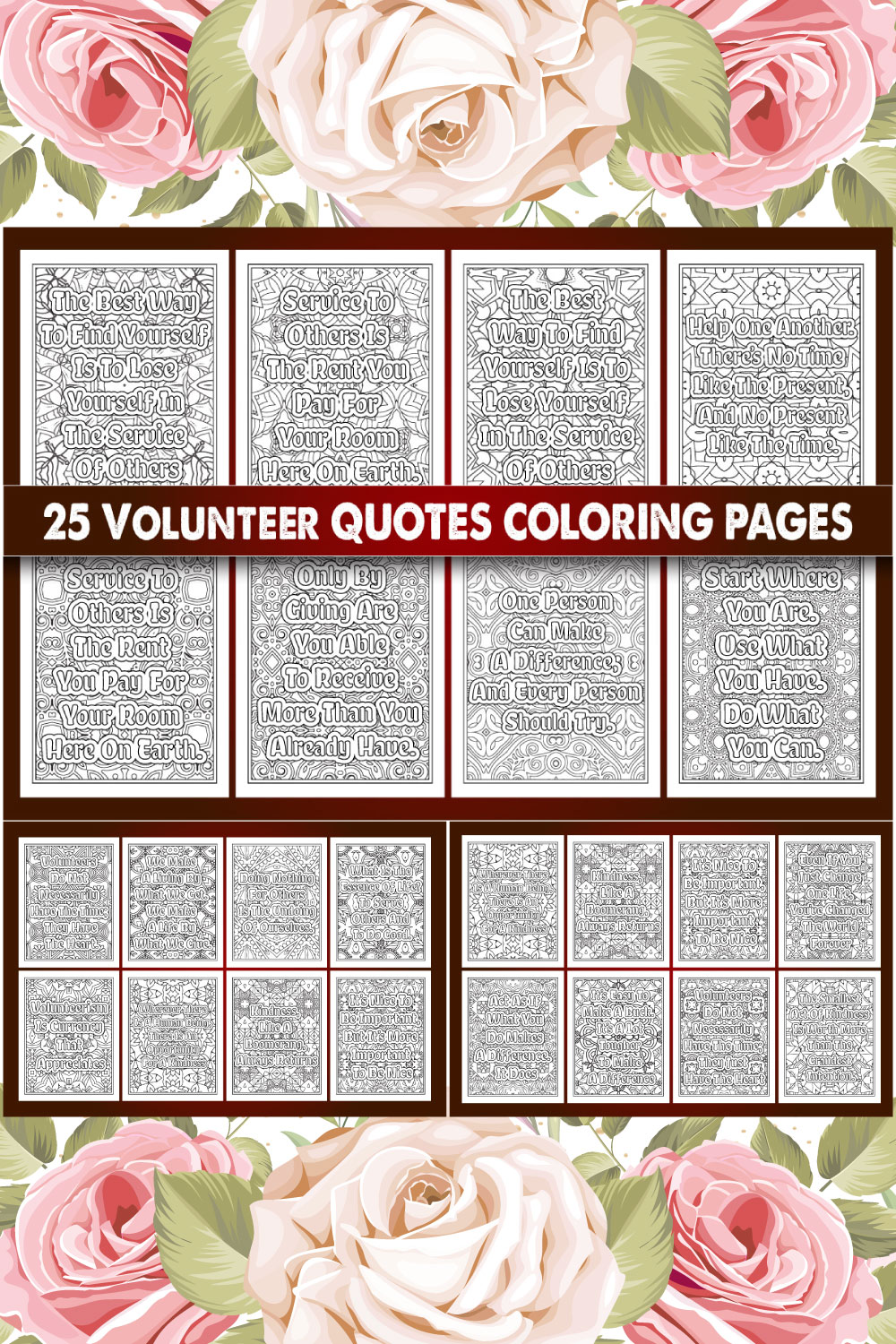 Volunteer Quotes Coloring Page pinterest preview image.