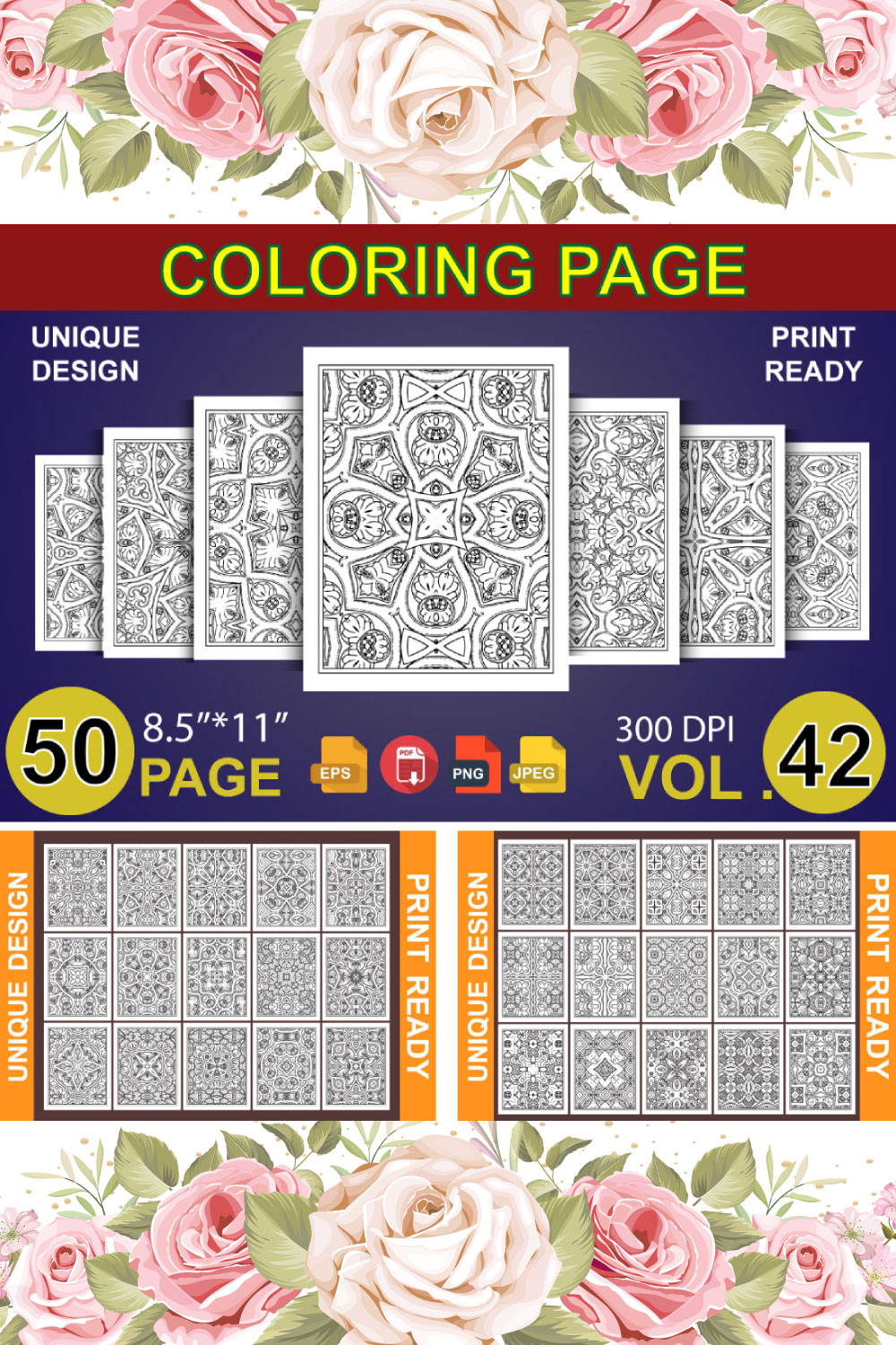 50 Adult Coloring Book Page KDP Design pinterest preview image.