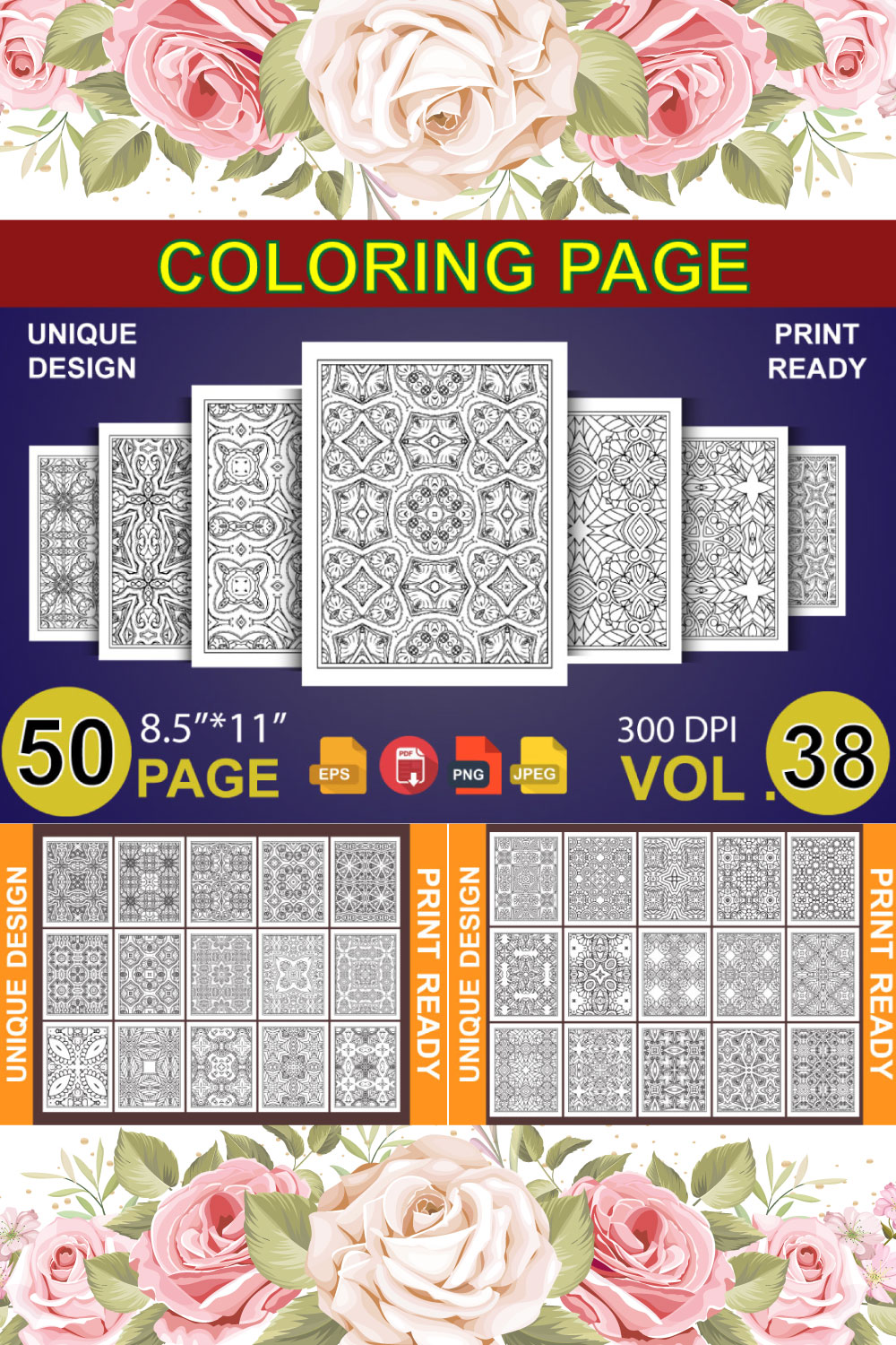 50 Adult Coloring Book Page KDP Design pinterest preview image.