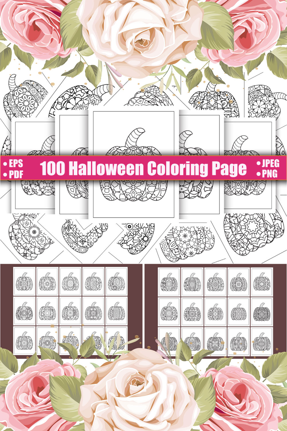 Halloween Coloring Page Bundle for KDP Interior, pinterest preview image.