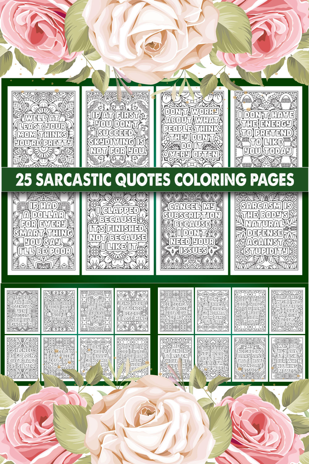 Sarcastic Quotes Coloring Page for Adults KDP pinterest preview image.