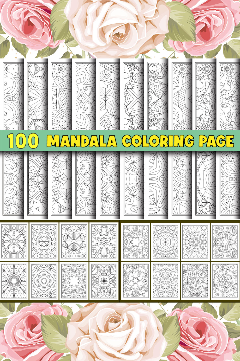 100 Coloring Page Bundle for KDP Interior pinterest preview image.