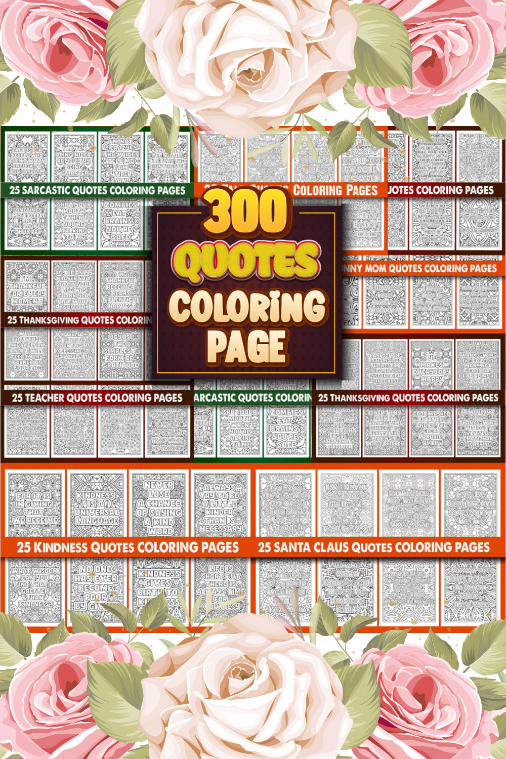 300 Quotes Coloring Pages Bundle pinterest preview image.