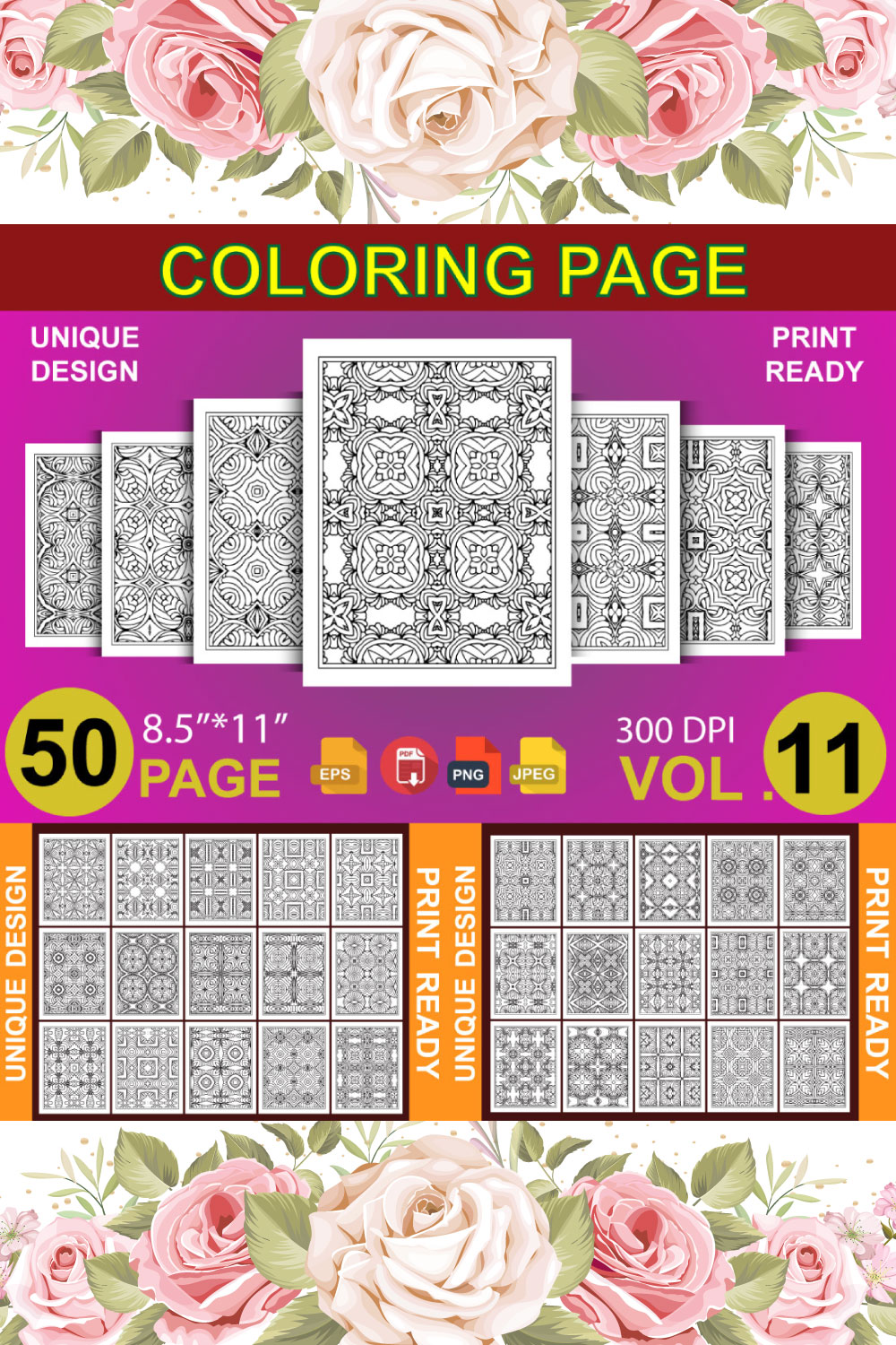 50 Adult Coloring Book Page KDP Design pinterest preview image.