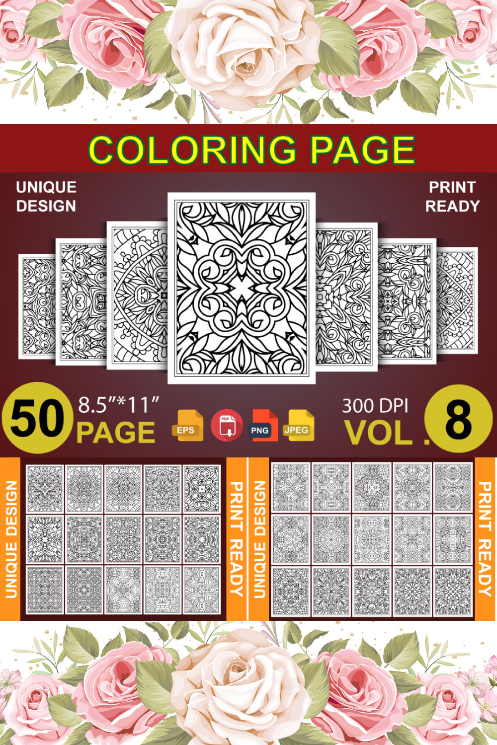 50 Adult Coloring Book Page KDP Design pinterest preview image.