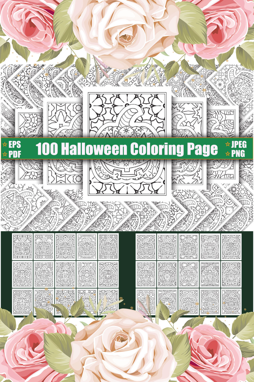 100 Halloween Coloring Page pinterest preview image.