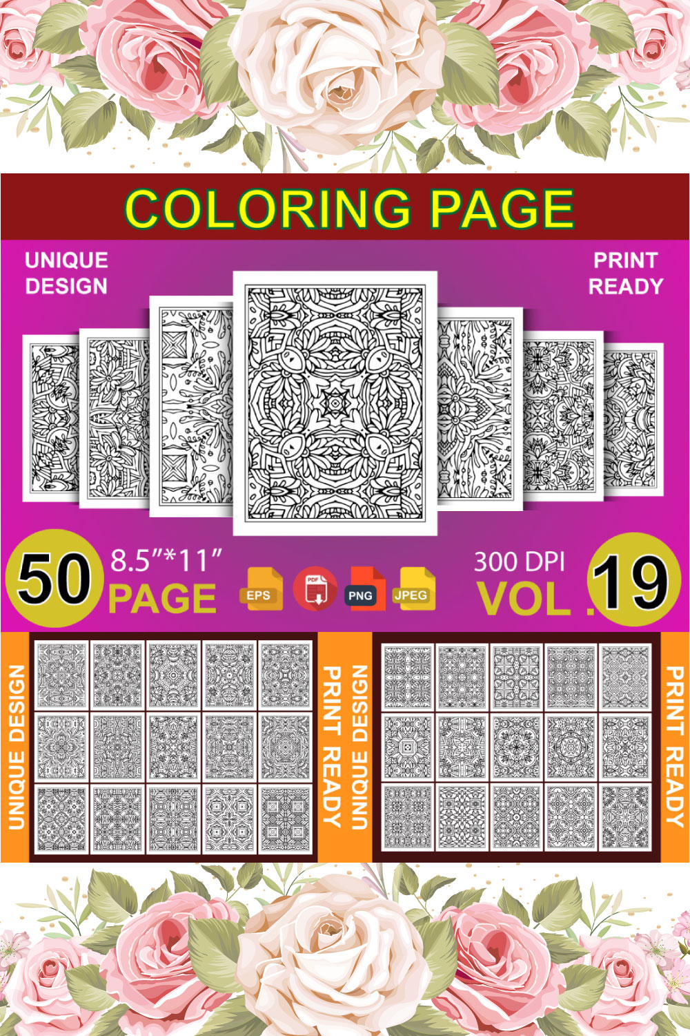 50 Adult Coloring Book Page KDP Design pinterest preview image.