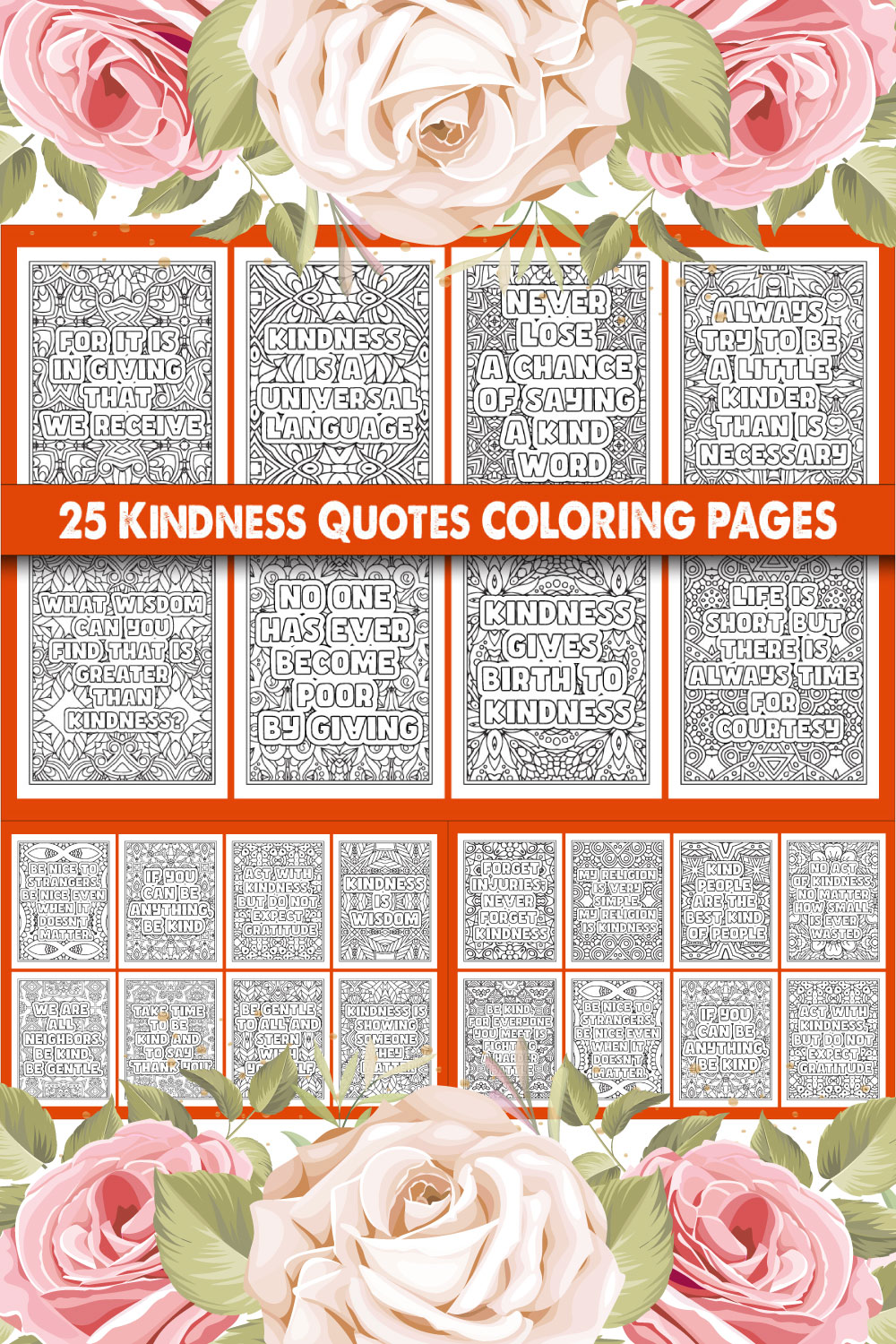 Kindness Quotes Coloring Page pinterest preview image.