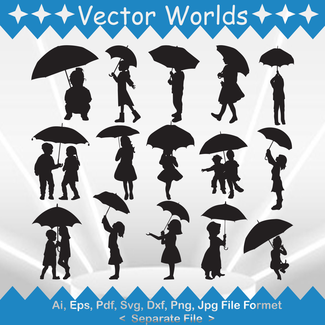 Kids With Umbrella SVG Vector Design preview image.