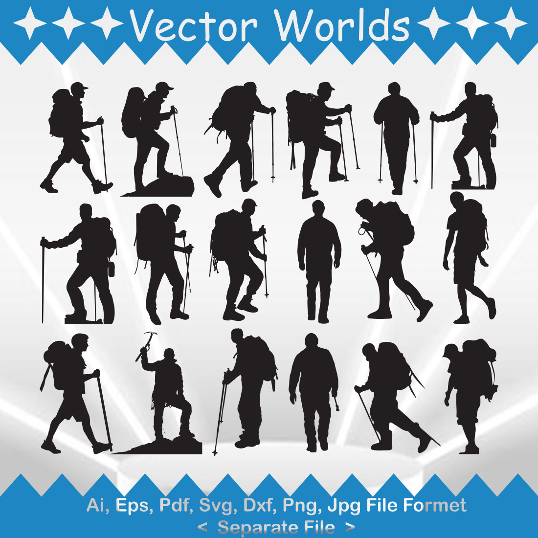 Male Hiker SVG Vector Design preview image.