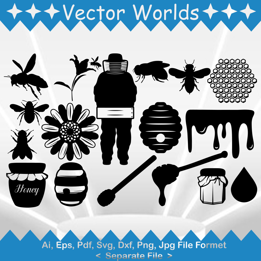 Set of silhouettes of bees.