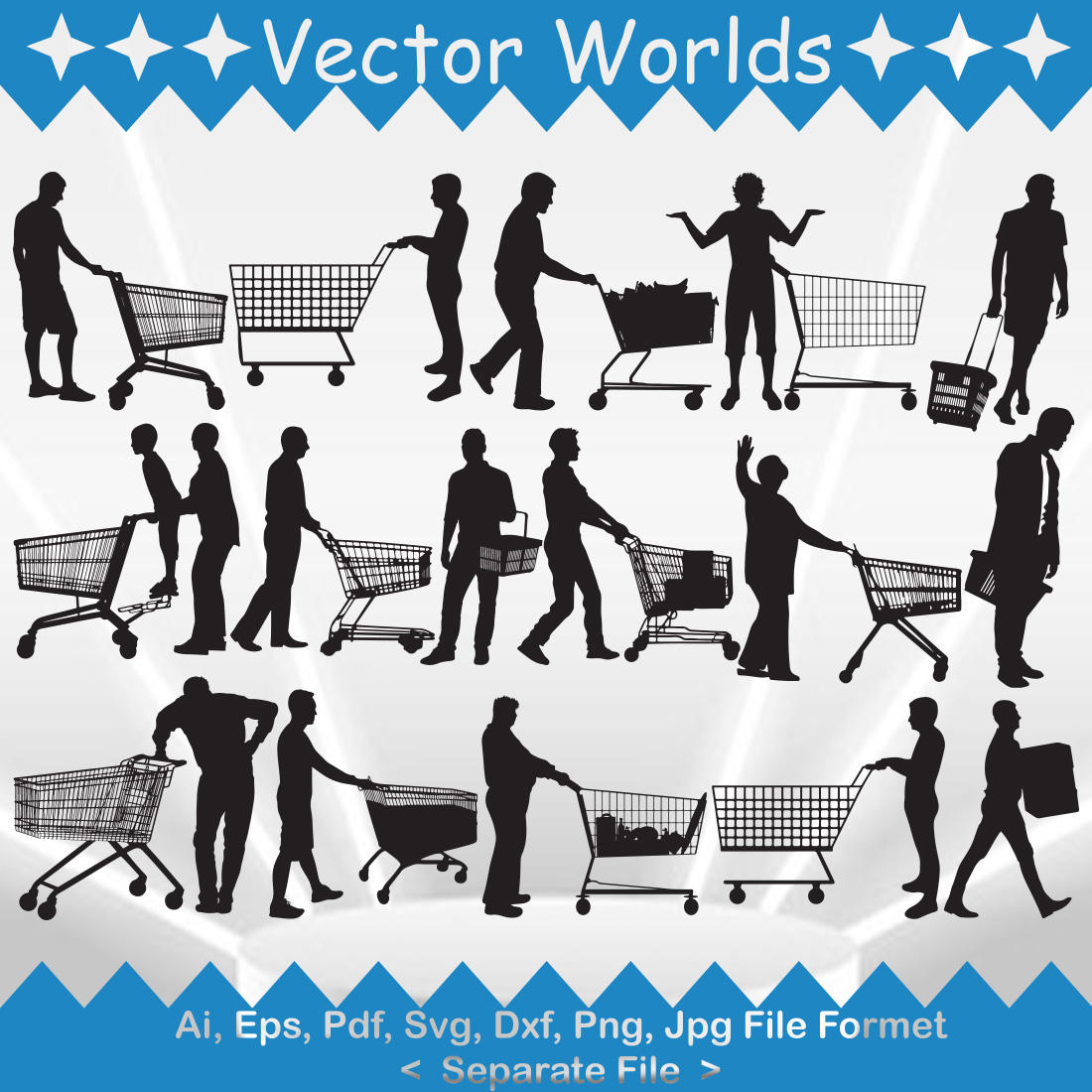 Man With Shopping Cart SVG Vector Design preview image.