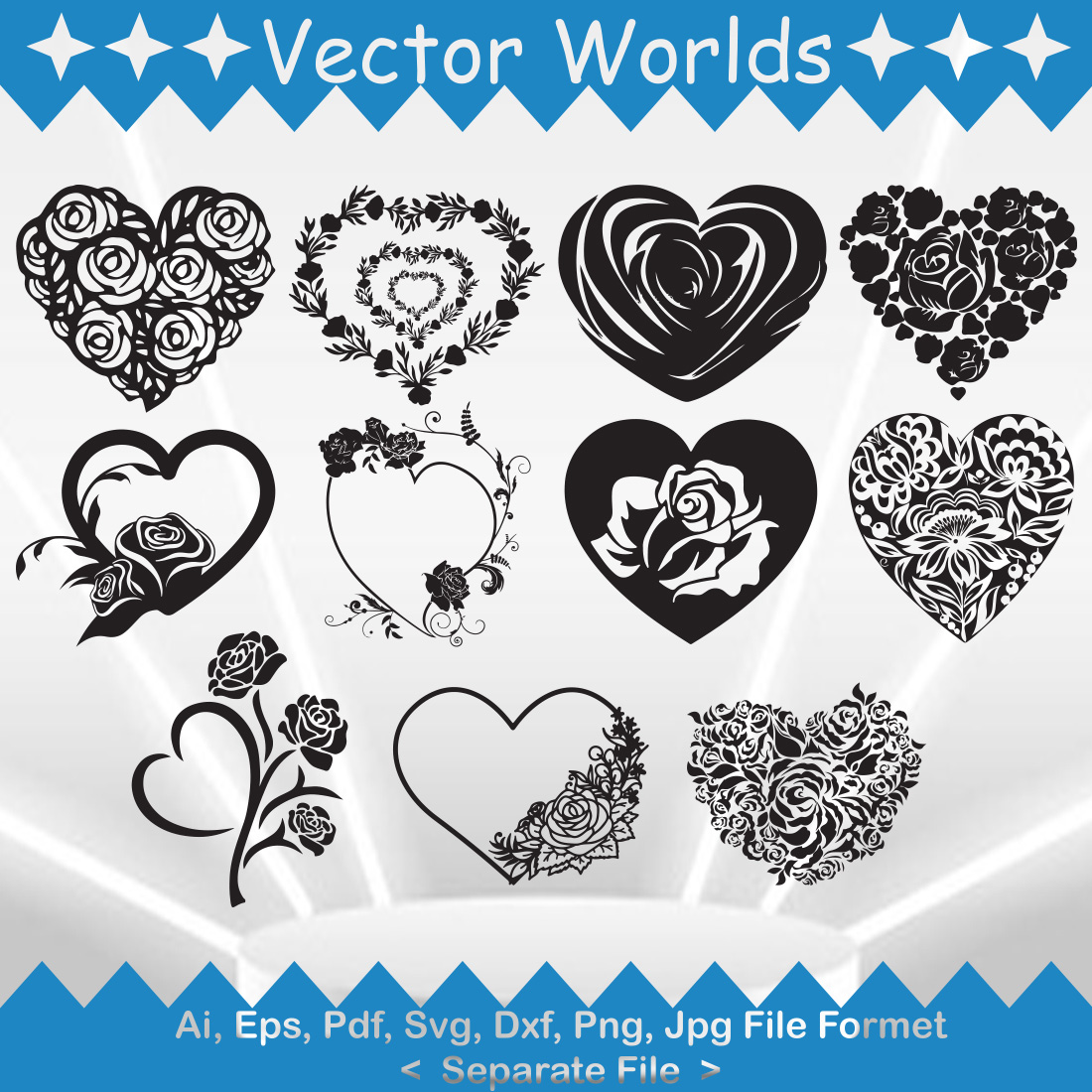 Heart Roses SVG Vector Design cover image.