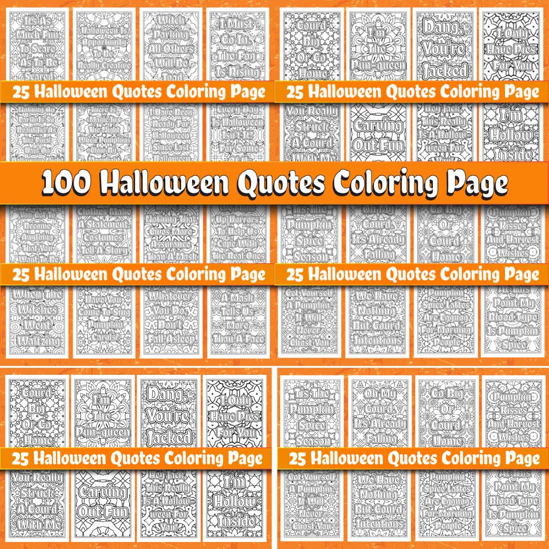 100 Halloween Quotes Coloring Page cover image.