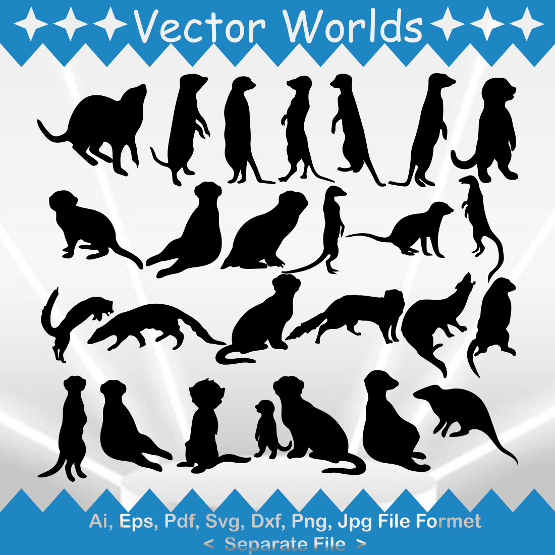 Set of silhouettes of dogs in different poses.