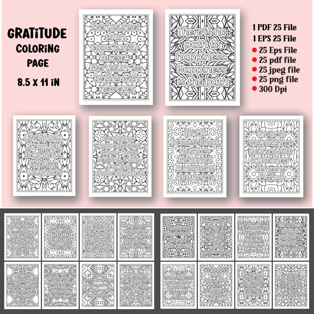 Gratitude Quotes Coloring page cover image.