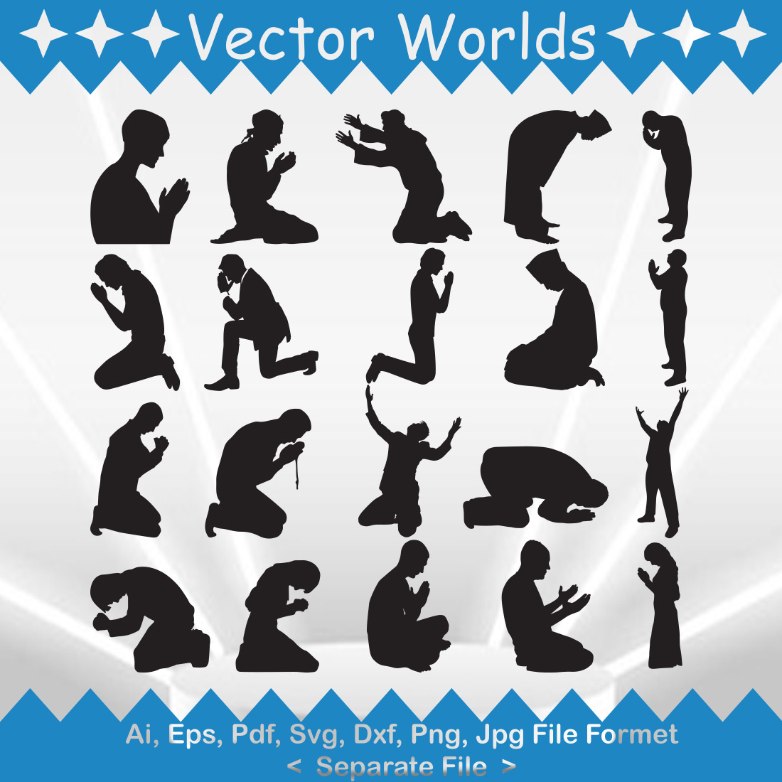 Man Praying SVG Vector Design cover image.